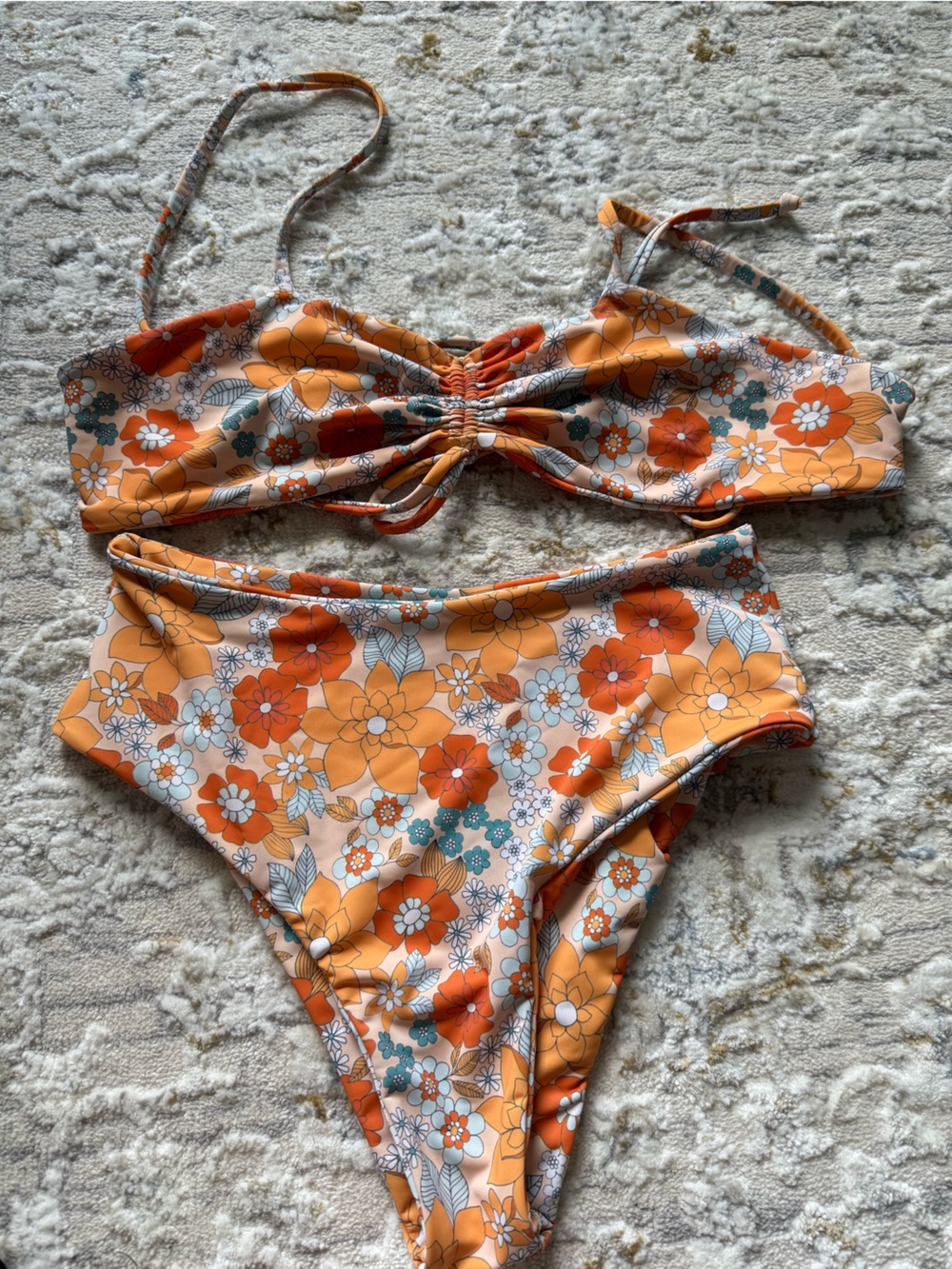 Women's Orange Floral High-Neck Bikini Top